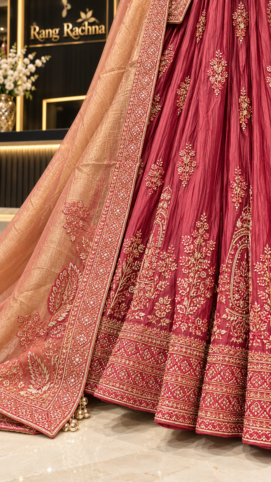 Peach Pink Lehenga Choli Set with Dupatta - Rang Rachna festive wear