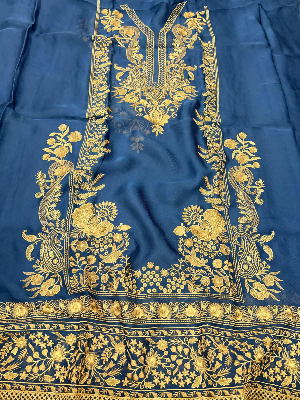 Organza Unstitched Suit Set with Dupatta – Bottle Green / Electric Blue - Rang Rachna festive wear