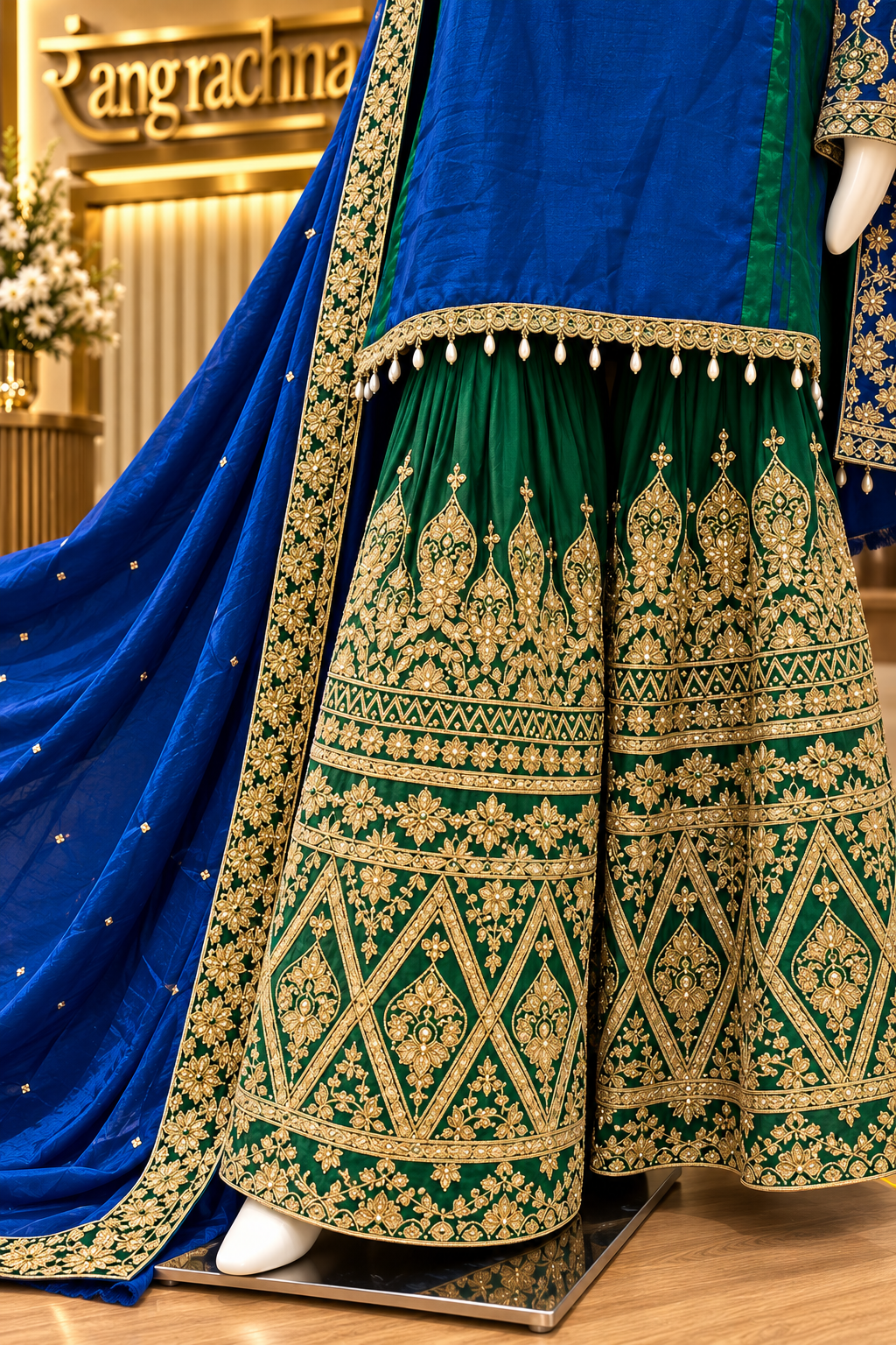 Electric Blue Palazzo Suit Set with Dupatta - Rang Rachna festive wear