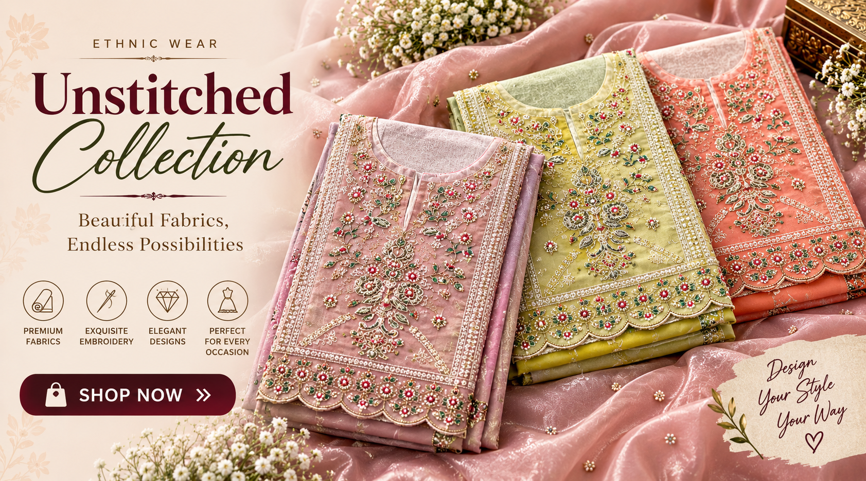 Unstitched Suit Collection: Premium Fabrics & Elegant Ethnic Wear for Every Occasion