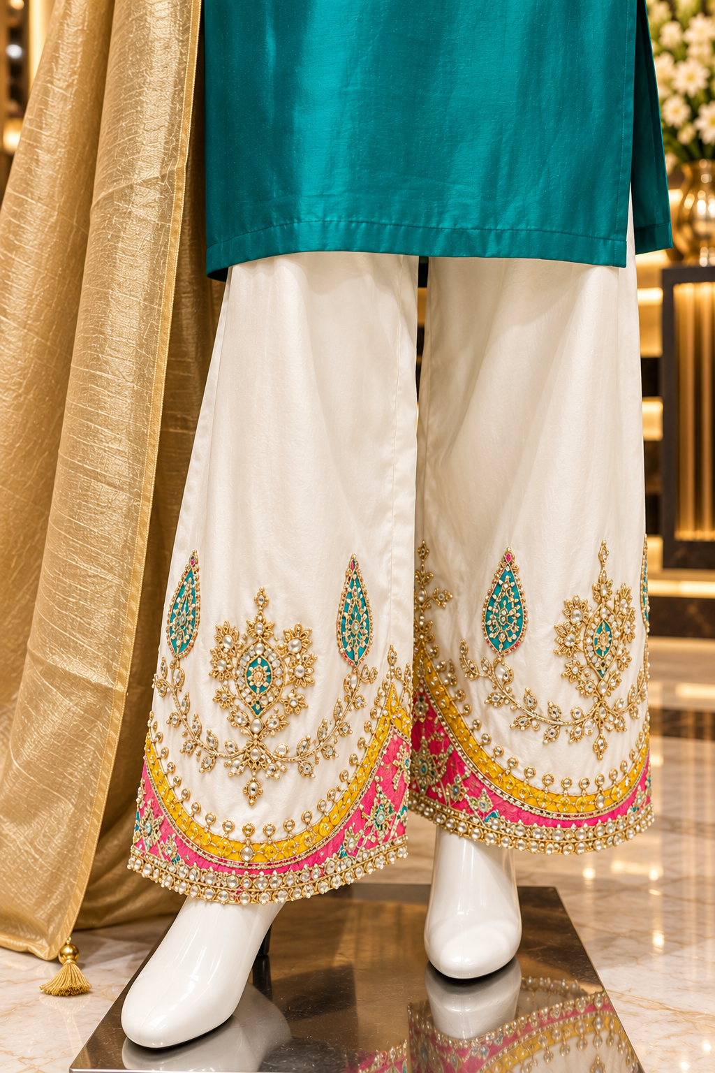Turquoise Green Palazzo Suit Set with Dupatta - Rang Rachna festive wear