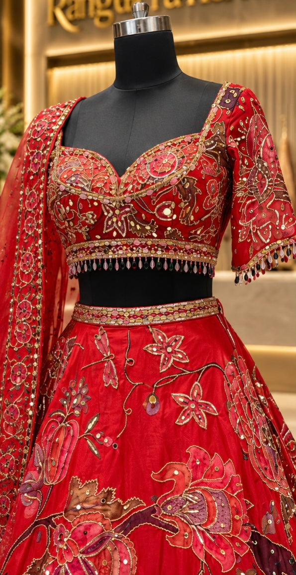 Light Red Organza Lehenga Set with Dupatta - Rang Rachna festive and wedding wear