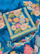 Blue Organza Unstitched Suit Set with Dupatta - front view | Rang Rachna