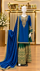 Electric Blue Palazzo Suit Set with Dupatta - front view | Rang Rachna