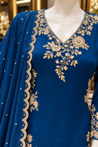 Deep Blue Palazzo Suit Set with Dupatta - detail view