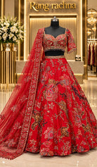 Light Red Pure Organza Lehenga Set with Dupatta - front view | Rang Rachna