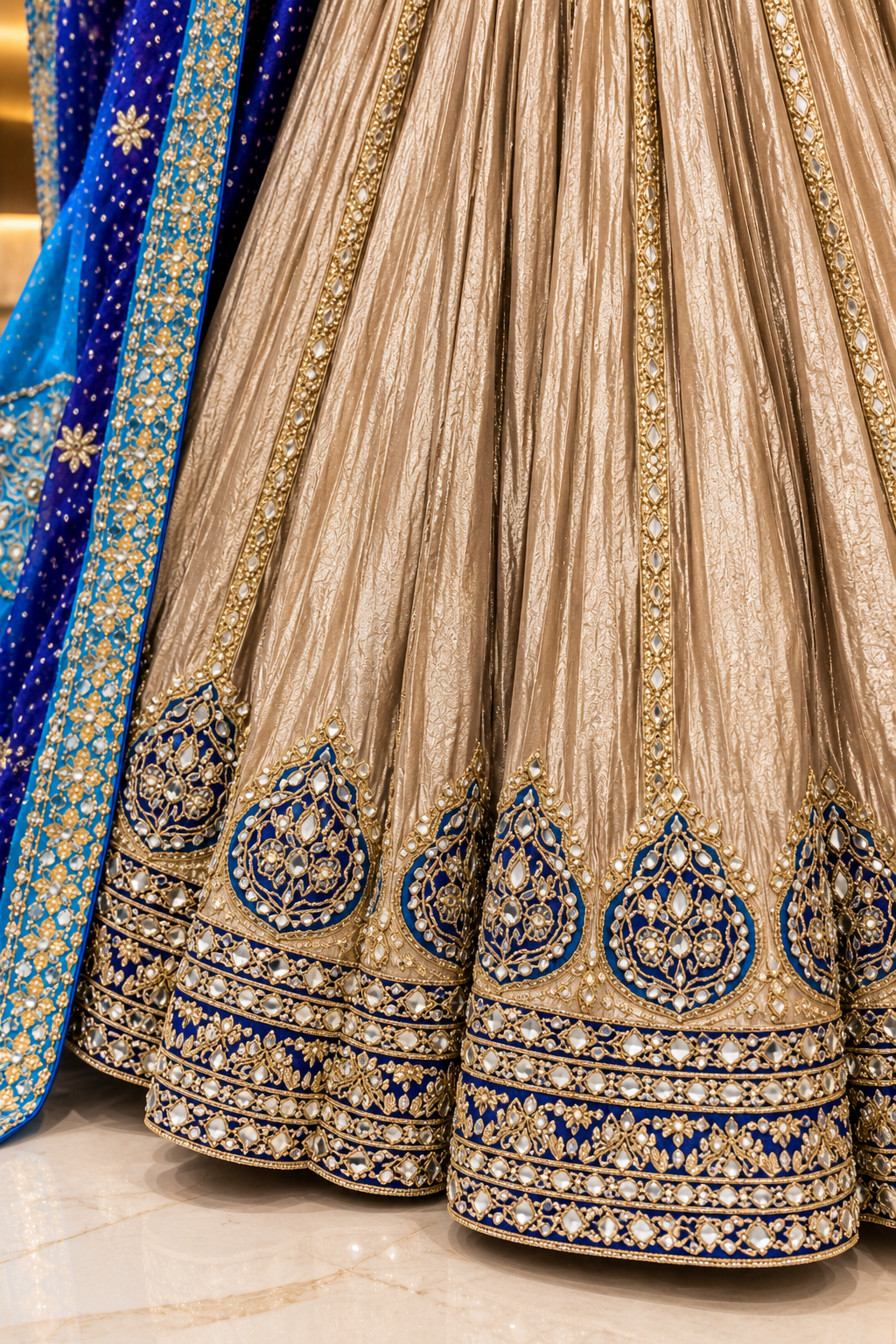 Deep Blue & Cream Beige Lehenga Set with Dupatta - Rang Rachna festive wear