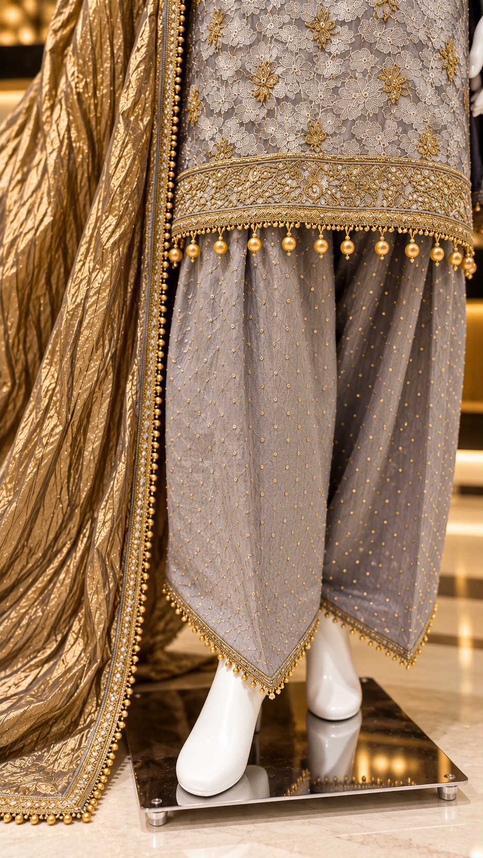Mauve Grey Farshi Suit Set with Dupatta - Rang Rachna festive wear