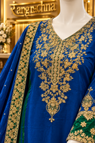 Electric Blue Palazzo Suit Set with Dupatta - detail view