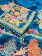 Blue Organza Unstitched Suit Set with Dupatta - detail view