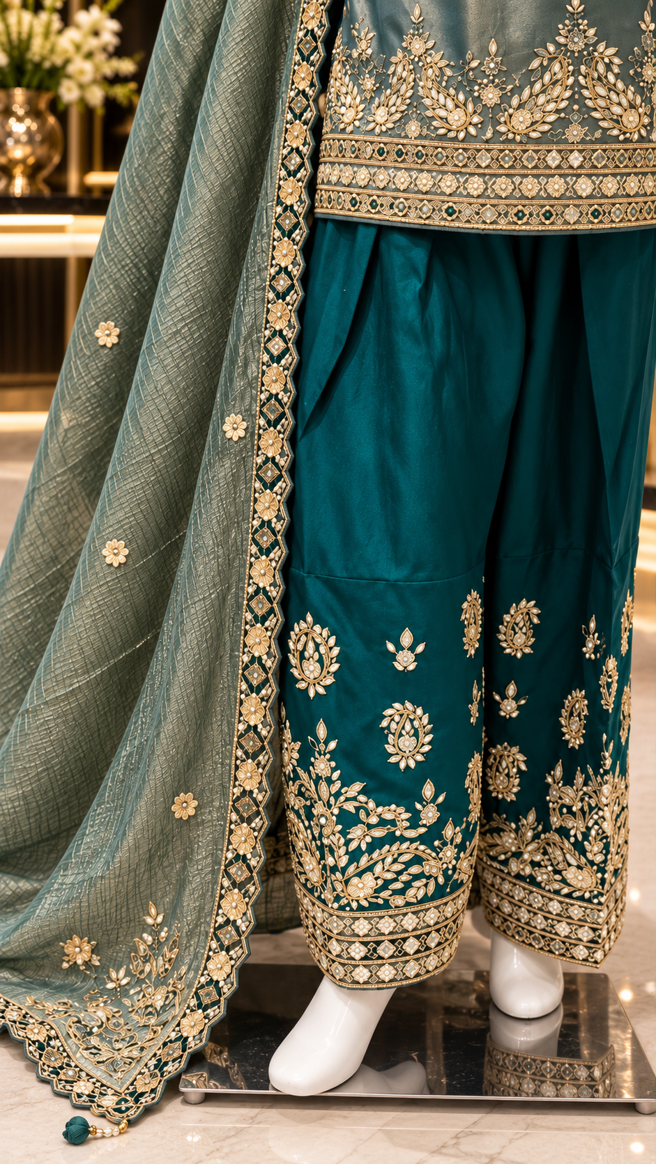 Turquoise Green Farshi Suit Set with Dupatta - Rang Rachna festive wear