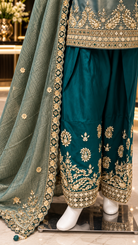 Turquoise Green Farshi Suit Set with Dupatta - Rang Rachna festive wear
