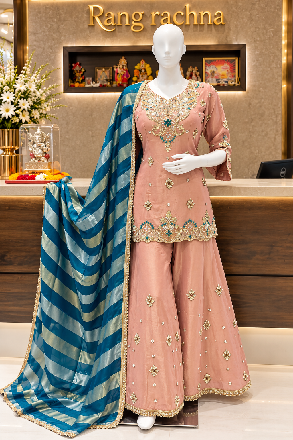 Mauve Pink Sharara Suit Set with Dupatta - front view | Rang Rachna
