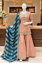 Mauve Pink Sharara Suit Set with Dupatta - front view | Rang Rachna