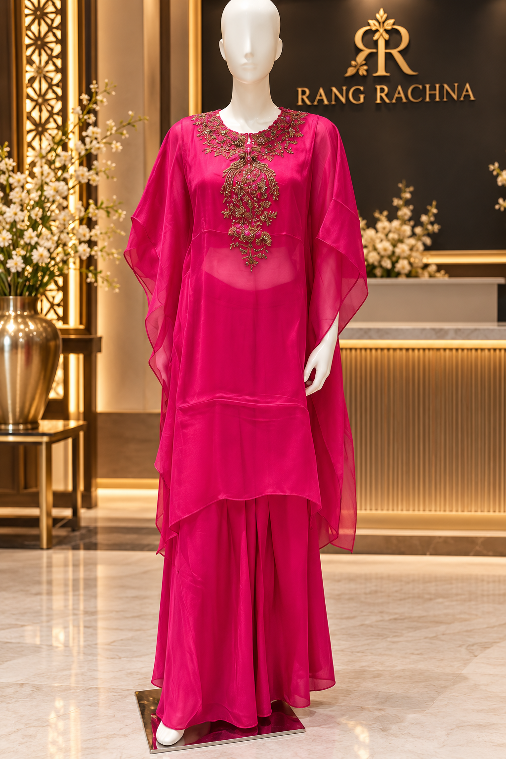 Bright Pink Indo-Western Set - front view | Rang Rachna