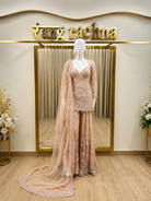 Blush Pink Embroidered Sharara Suit Set with Dupatta - front view | Rang Rachna