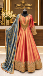 Rust Orange Anarkali Suit Set with Dupatta - detail view