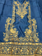 Organza Unstitched Suit Set with Dupatta – Bottle Green / Electric Blue - Rang Rachna festive wear
