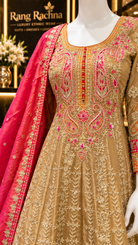 Light Gold Anarkali Suit Set with Dupatta - detail view