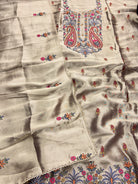 Ziraffe Silk Unstitched Suit Set with Dupatta – Beige / Mouse Grey - detail view