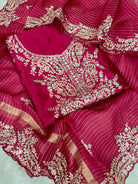 Pink Silk Unstitched Suit Set with Dupatta - front view | Rang Rachna