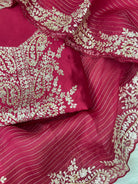 Pink Silk Unstitched Suit Set with Dupatta - detail view