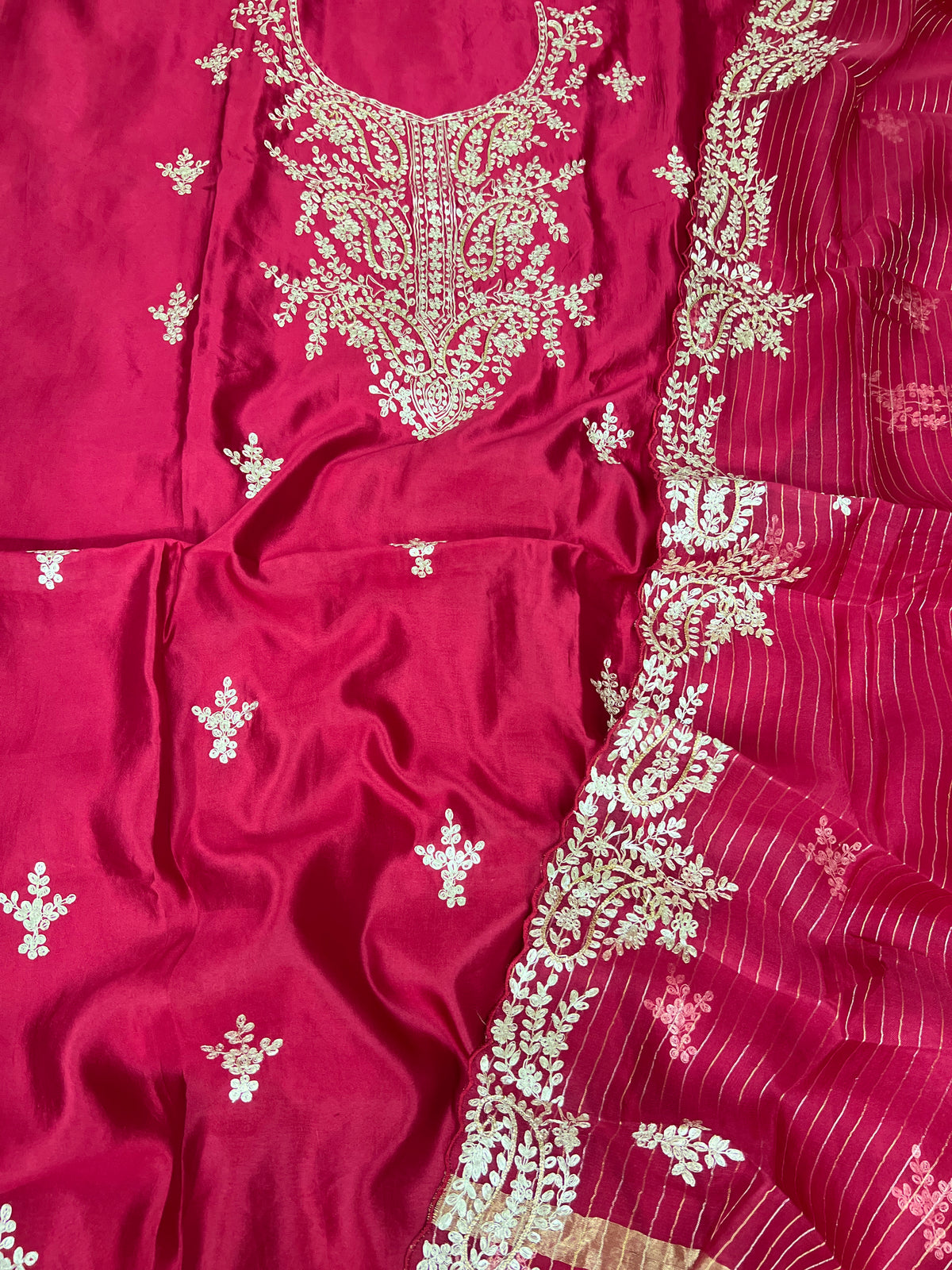 Pink Silk Unstitched Suit Set with Dupatta - Rang Rachna festive wear